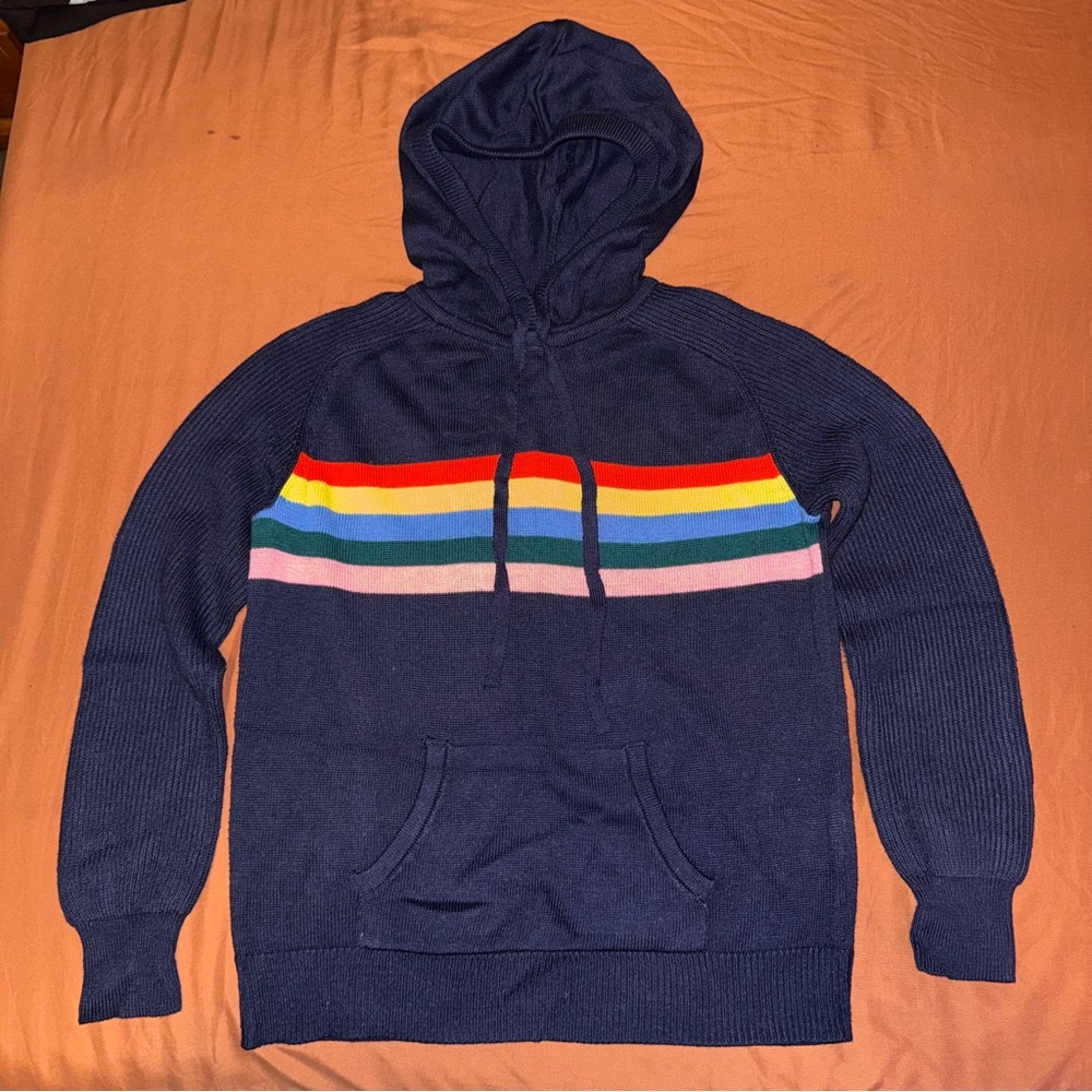 Style & Co. Navy Knit Hoodie with colorful Stripes